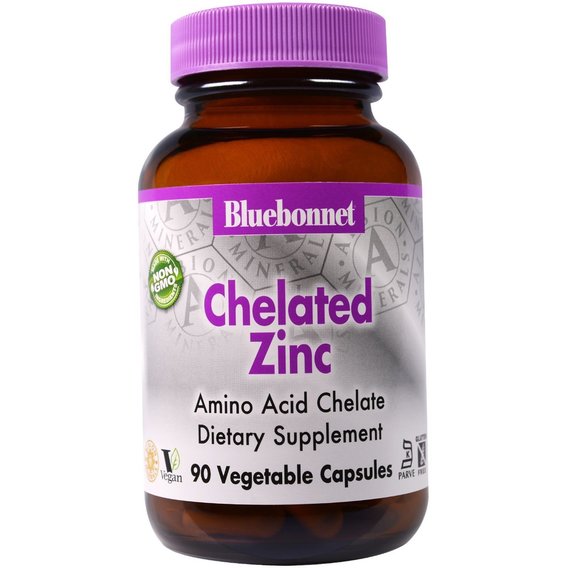 Микроэлемент Цинк Bluebonnet Nutrition Chelated Zinc 90 Veg Caps BLB0680