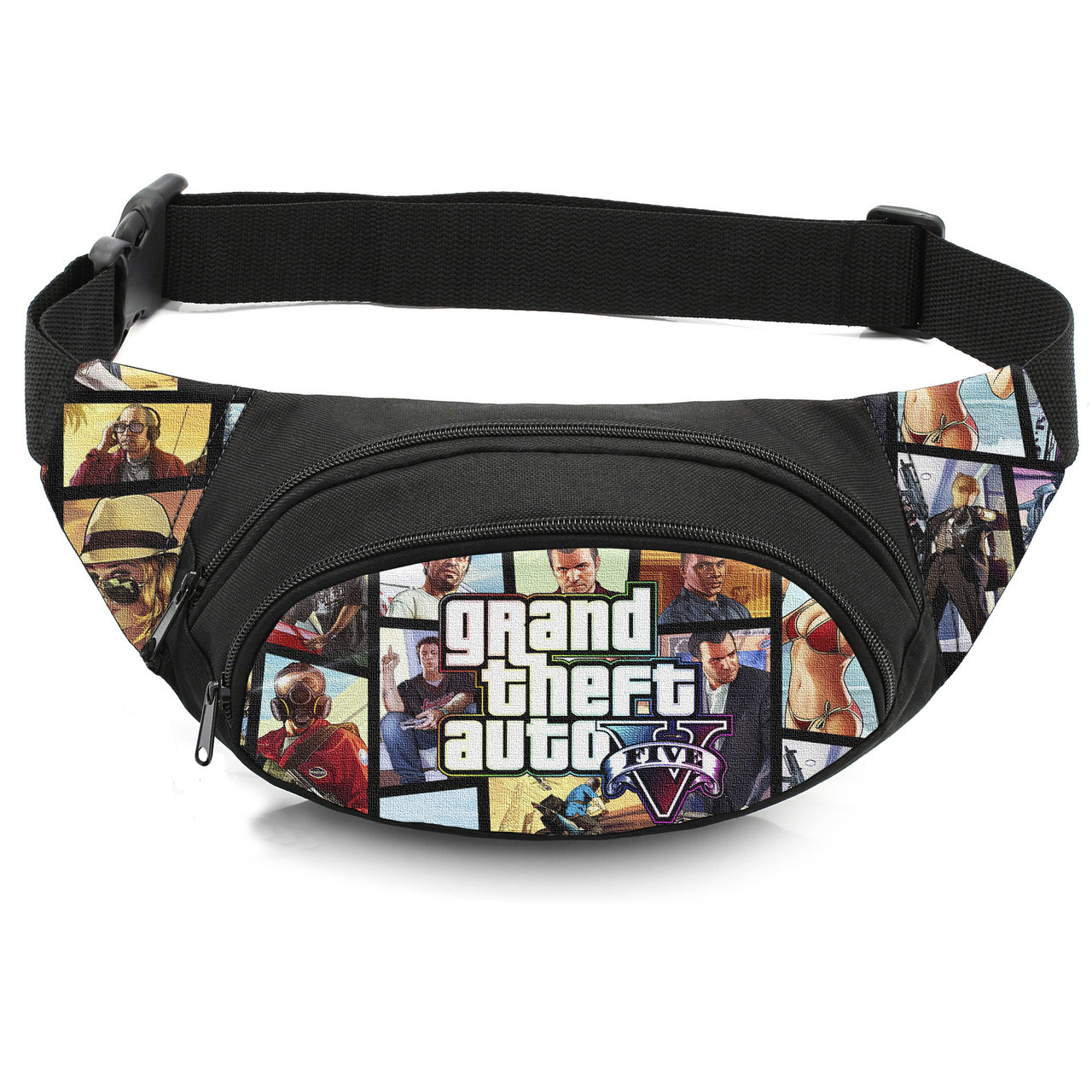 Дитяча сумка-бананка з принтом GTA, чорна, 32x8x13 см — арт. 2898518864