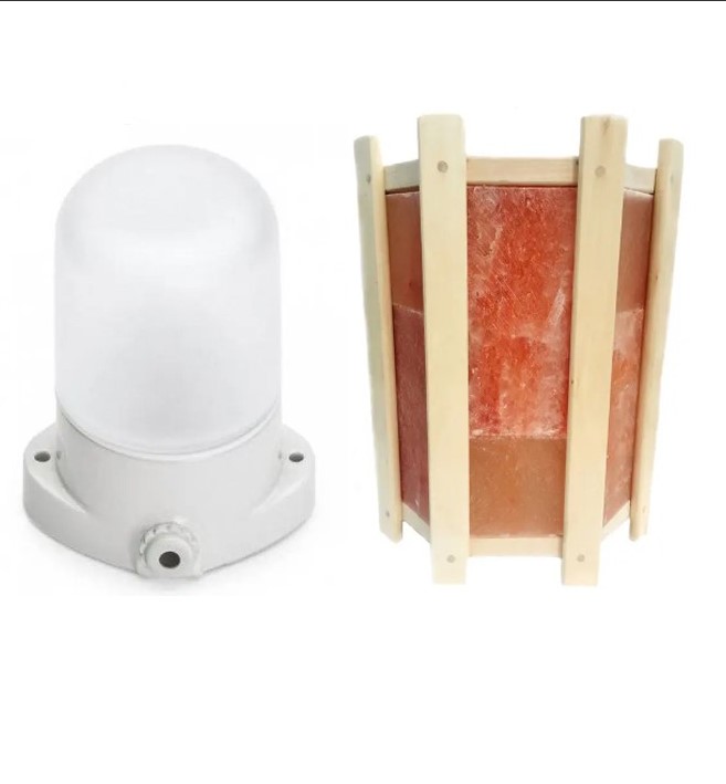 Комплект світильник для лазні LINDNER Lisilux + Огорожа для світильника PRO з гімалайської сіллю 4.5 410х280 мм