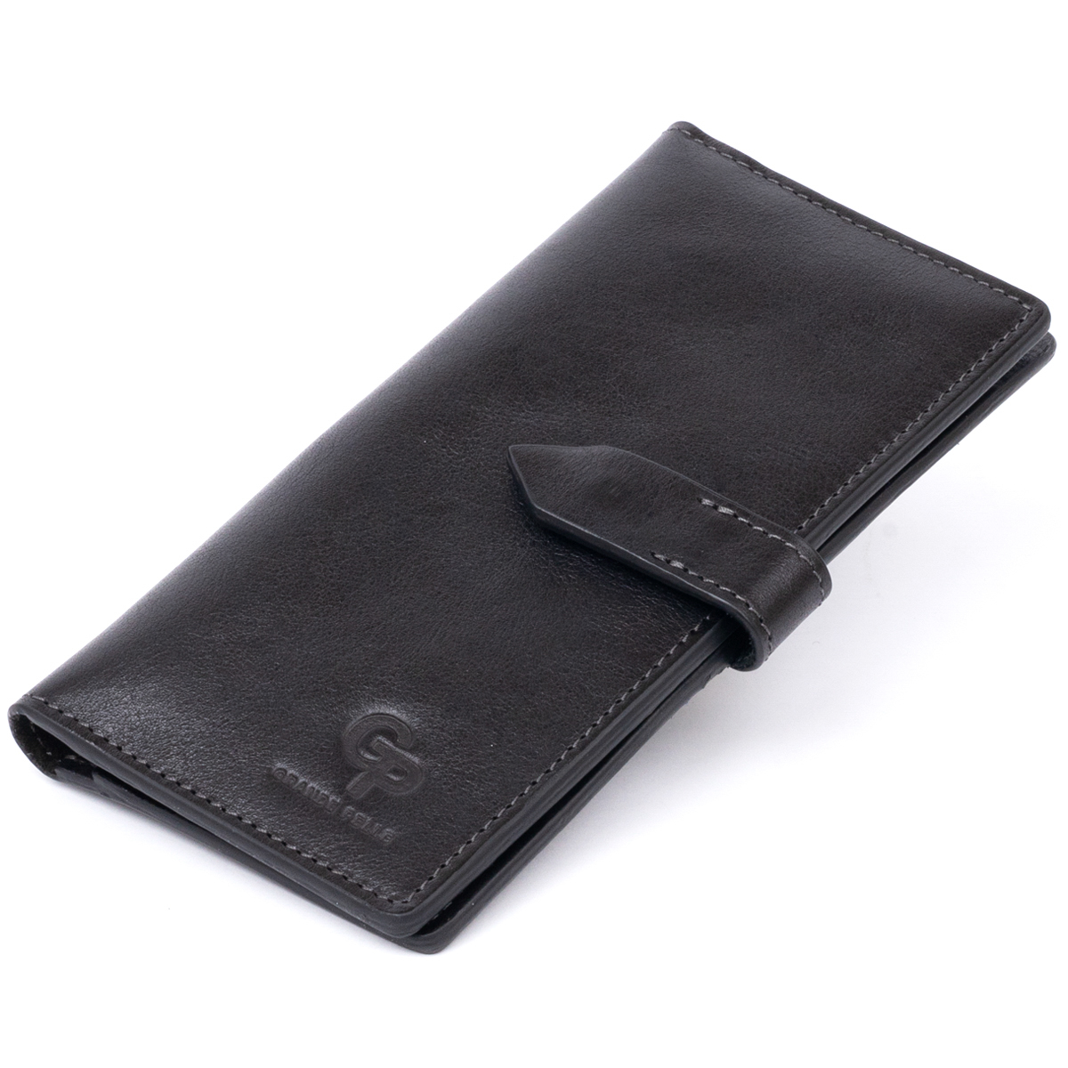 Вертикальний гаманець глянцевий Anet на кнопці GRANDE PELLE 11324 Чорний 9х18х1,5 см