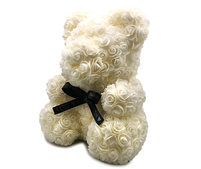Ведмедик з 3D троянд Jellys Білий Фоаміран 27 см (М2)