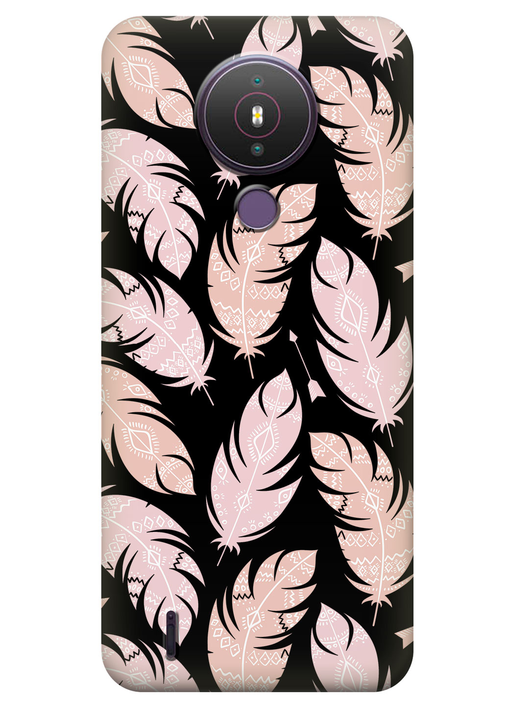 Cиликоновый чехол iSwag для Nokia 1.4 с рисунком - Розовые перья (KS14902)