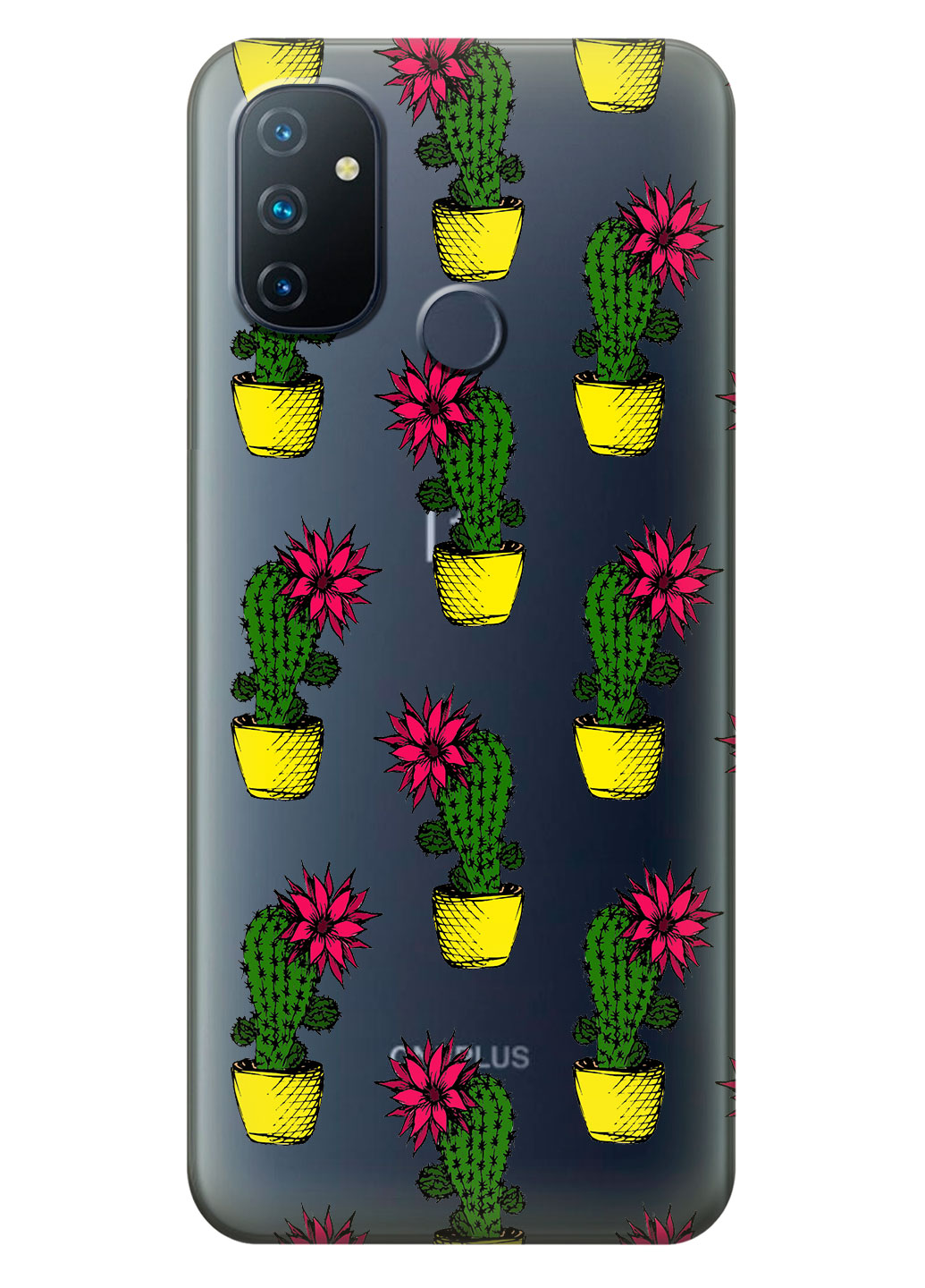 Прозрачный силиконовый чехол iSwag для OnePlus Nord N100 с рисунком - Кактусы (KS14628)