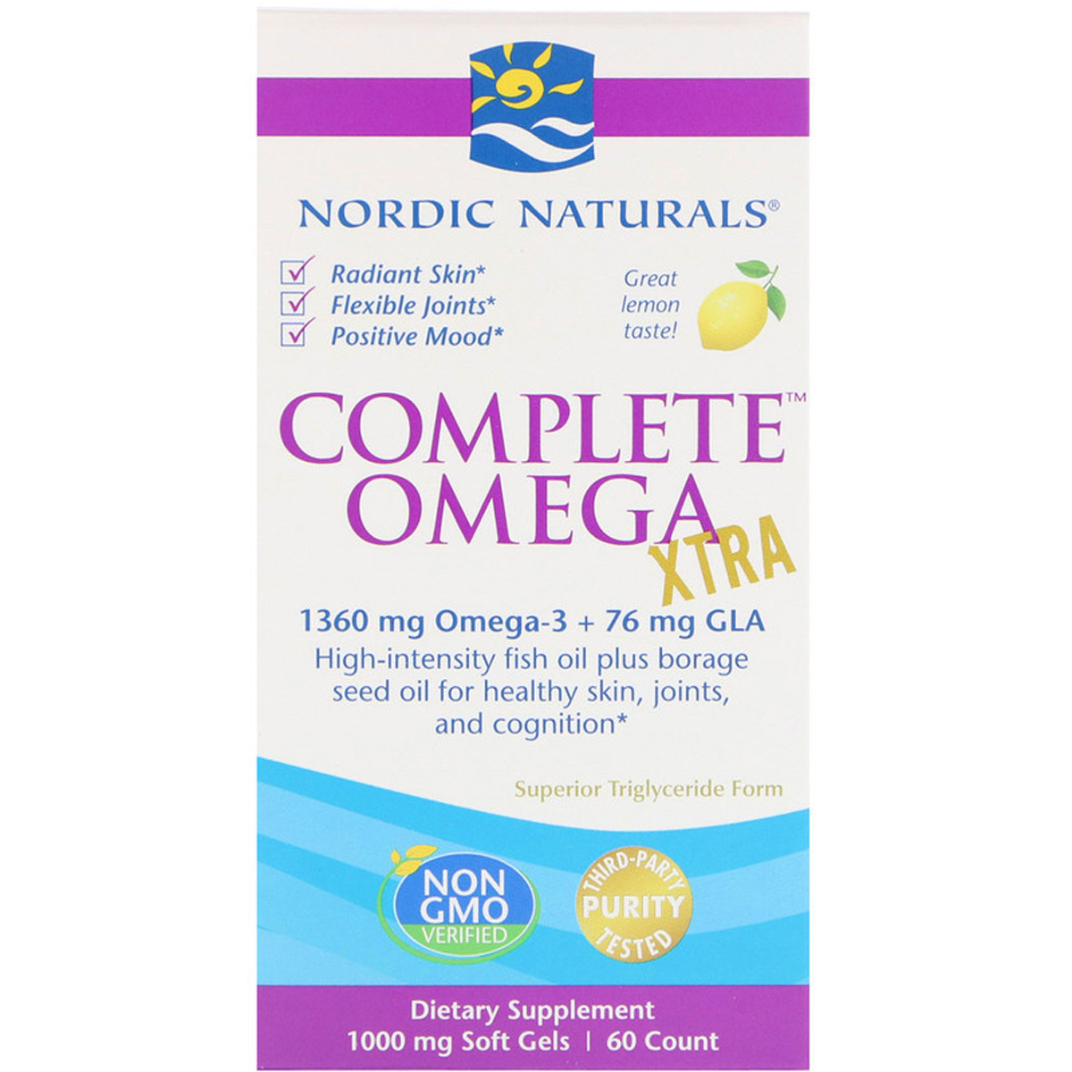 Омега комплекс с Лимоном Экстра 1000 мг Nordic Naturals Complete Omega Xtra 60 желатиновых капсул
