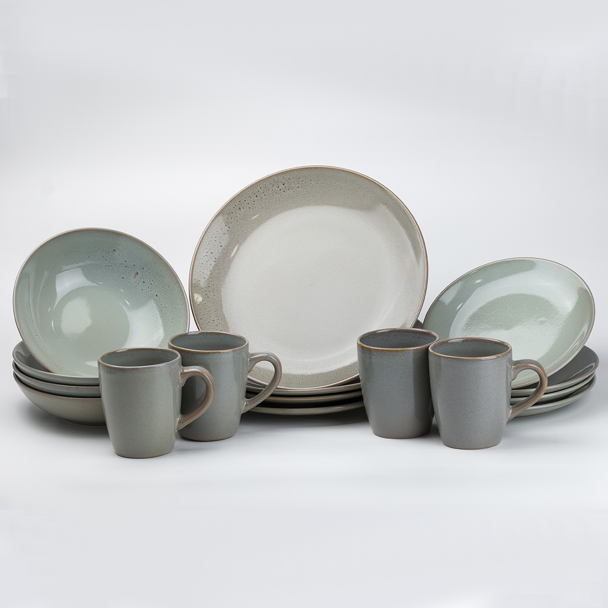 Столовый сервиз на 4 персоны керамический TS Kitchen Mineral, серо-зеленый (HP20342)