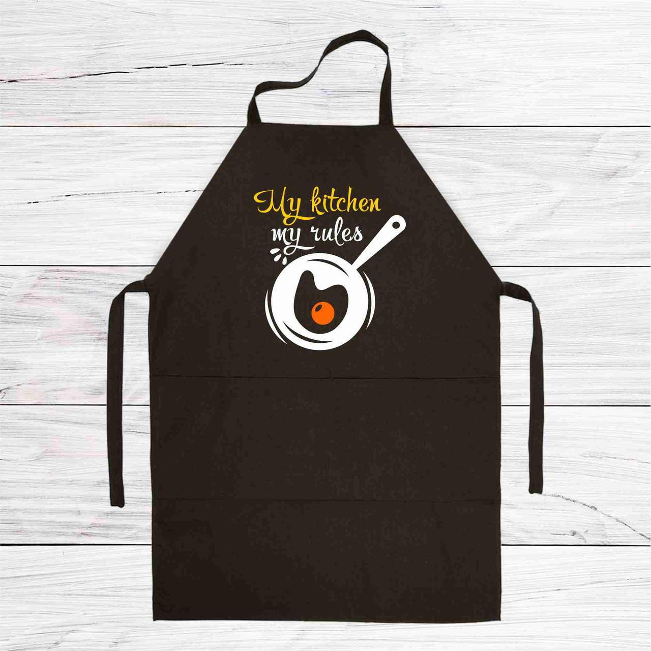 Фартух кухонний з принтом Кавун My kitchen my rules 68 см Чорний