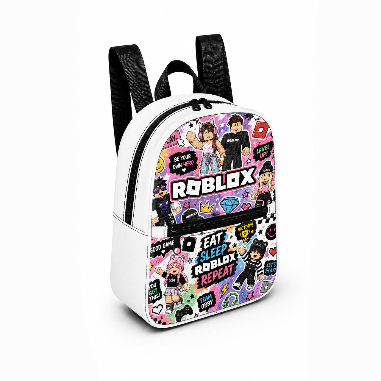 Дитячий міні-рюкзак для дівчинки з принтом Roblox, білий, 28×24×10 см — арт. 3108921395