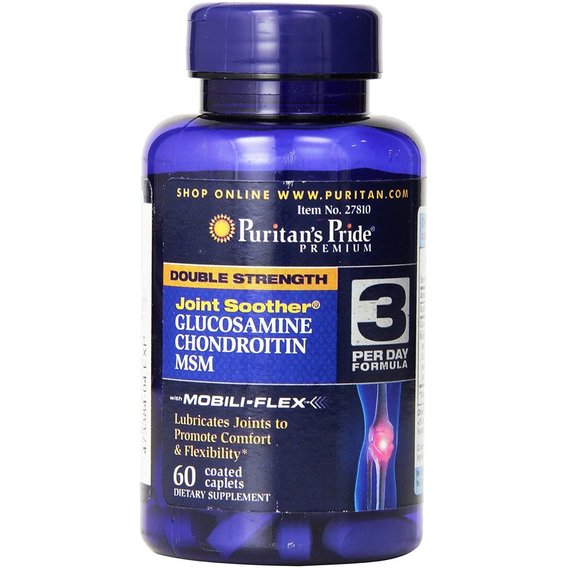 Препарат для суставов и связок Puritan's Pride Double Strength Glucosamine, Chondroitin & MSM 60 Caplets
