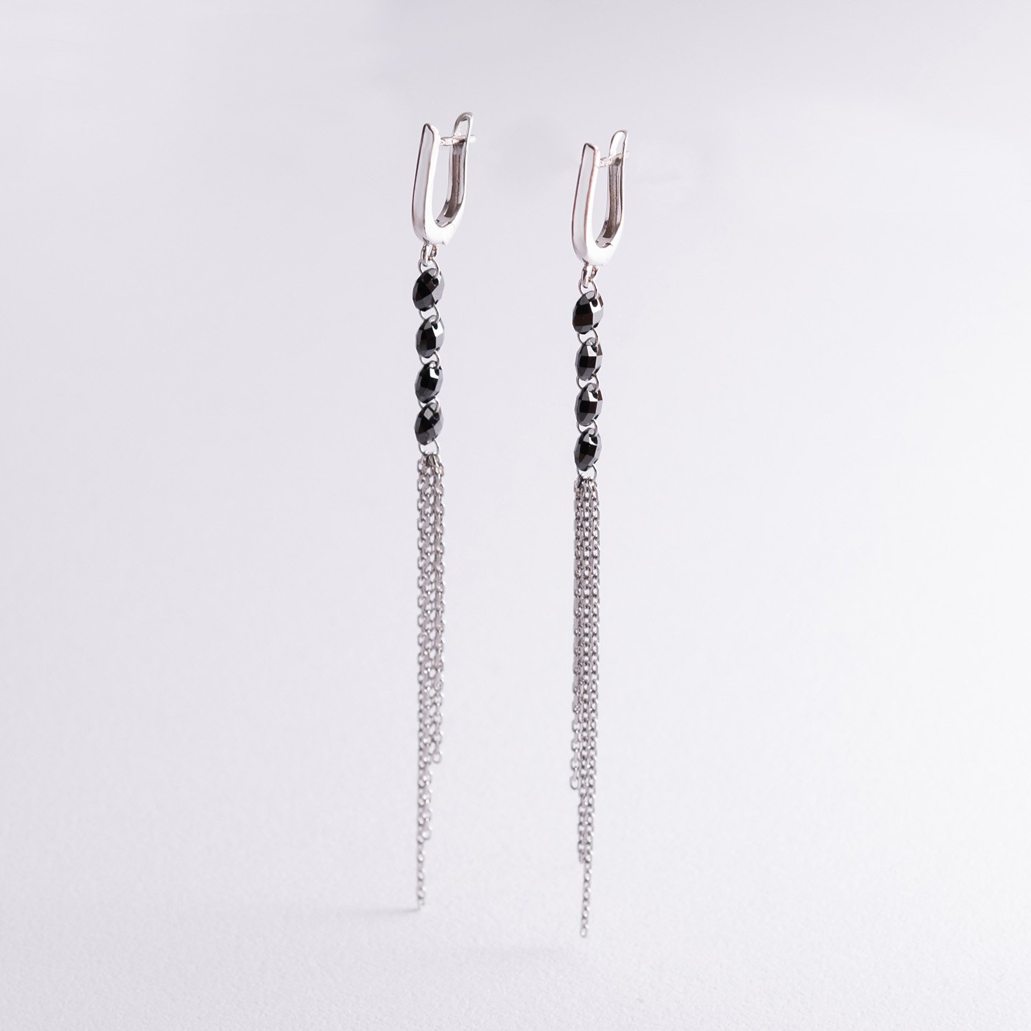 Срібні висячі сережки з чорним камінням 123080 Онікс