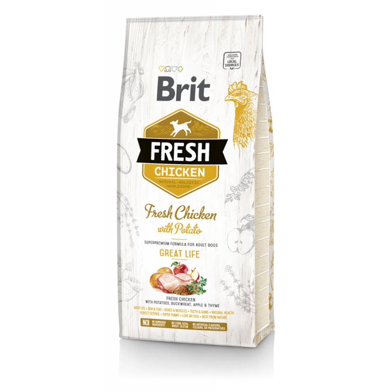 Сухой корм для взрослых собак Brit Fresh Chicken  Potato Healthy Growth 2.5 кг