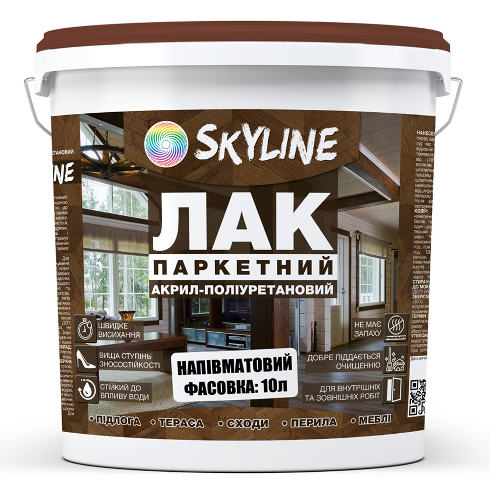 Лак для Пола Skyline Паркетный Акрил-полиуретановый Полуматовый 10 л