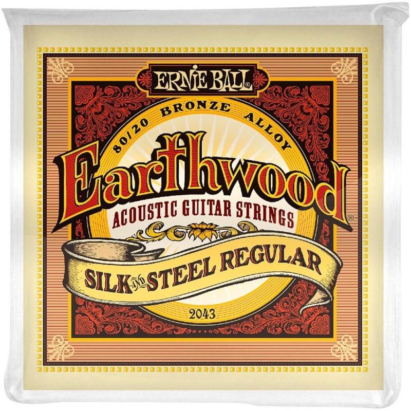 Струны для акустической гитары Ernie Ball 2043 Earthwood 80/20 Bronze Silk and Steel Reguilar Acoustic Guitar Strings 13/56