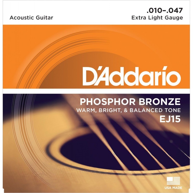 Струни для акустичної гітари D'Addario EJ15 Phosphor Bronze Extra Light Acoustic Guitar Strings 10/47