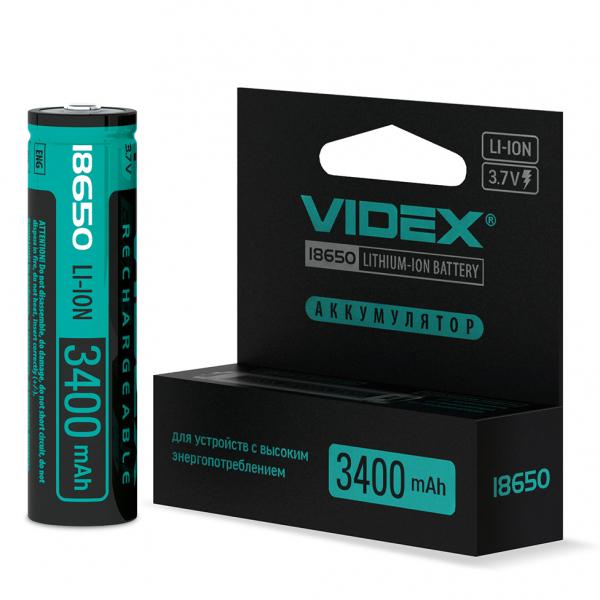 Акумулятор літій-іонний Videx 18650-P/3400/1CB (захист) 3400 mAh 3.7 V box (24453)