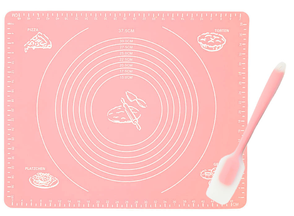 Набор VOLRO лопатка с антипригарным покрытием Розовая и силиконовый антипригарный коврик 50 х 40 см (vol-1259)