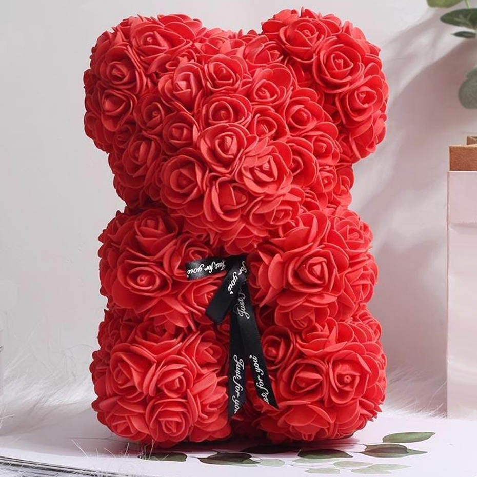 Ведмедик із червоних троянд 25 см у подарунковій коробці 3D Teddy Flower Оригінальний подарунок дівчині у подарунковій упаковці Червоний