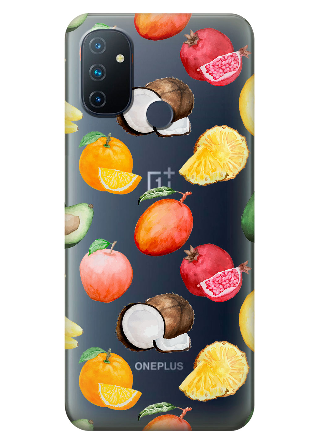 Прозрачный силиконовый чехол iSwag для OnePlus Nord N100 с рисунком - Фрукты (KS14631)