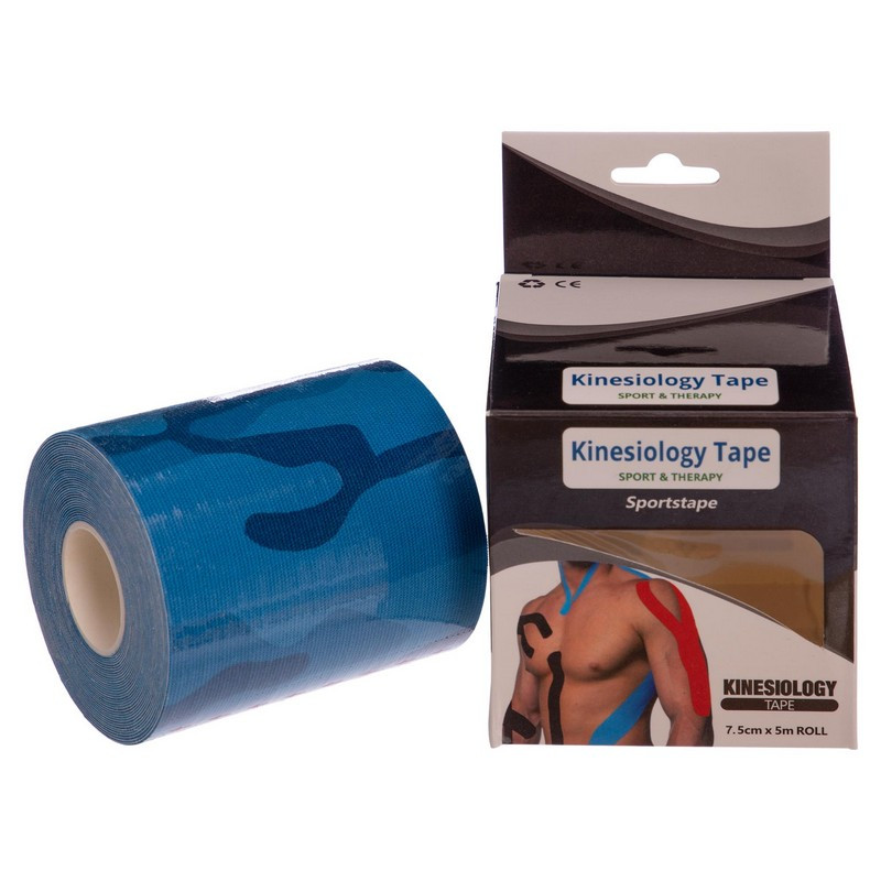 Кинезио тейп в рулоне 7,5см х 5м (Kinesio tape) эластичный пластырь BC-0842-7_5 Камуфляж синий (SKL0486)
