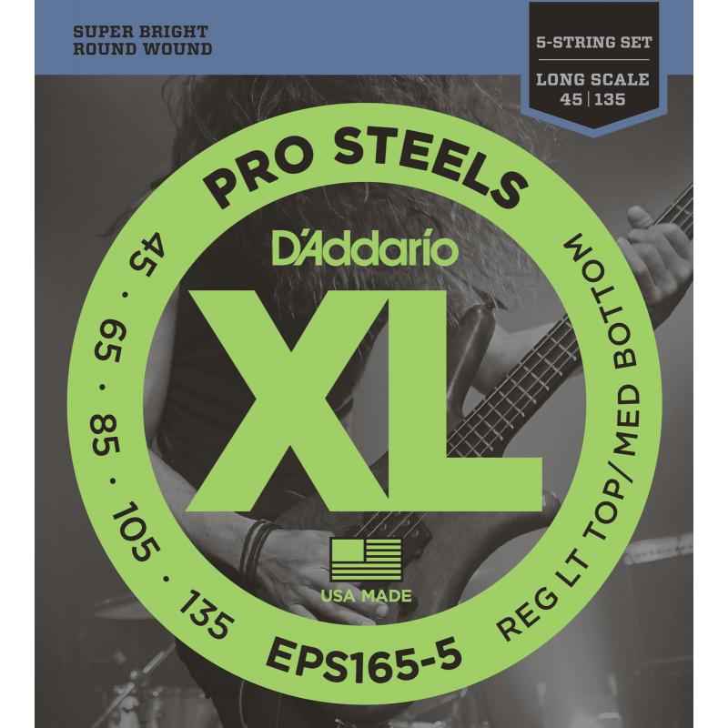 Струни для бас-гітари D'Addario Pro Steels EPS165-5 Custom Light 5-String Bass 45/135