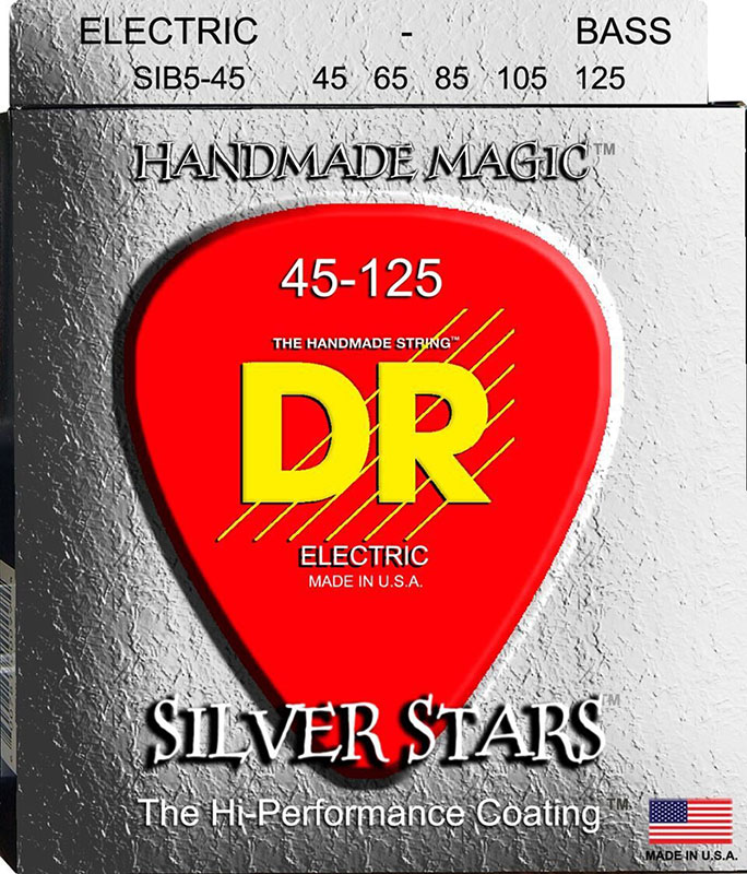 Струни для бас-гітари DR SIB5-45 Silver Stars Coated Electric Bass Strings Med 45/125
