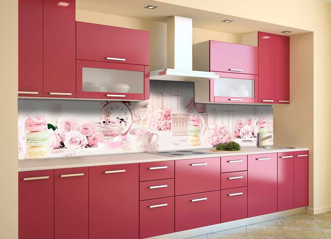 Наклейка на скинали Zatarga на кухню «Розовый Ажур» 600х2500 мм виниловая 3Д наклейка кухонный фартук самоклеящаяся Z180727