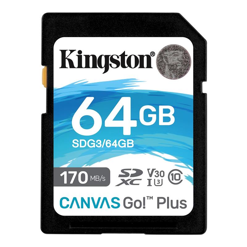 Карта памяти SDXC   64GB UHS-I/U3 Class 10 Kingston Canvas Go! Plus R170/W70MB/s (SDG3/64GB)