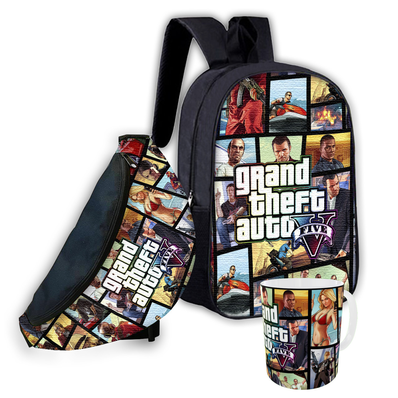 Дитячий набір GTA Grand Theft Auto: рюкзак, сумка-бананка і кружка, 3 предмети