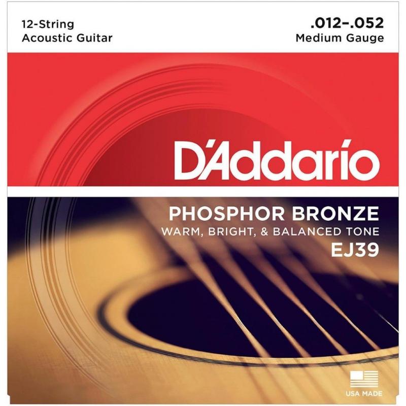 Струни для акустичної гітари D'Addario EJ39 Phosphor Bronze Medium Acoustic Guitar 12-Strings 12/52