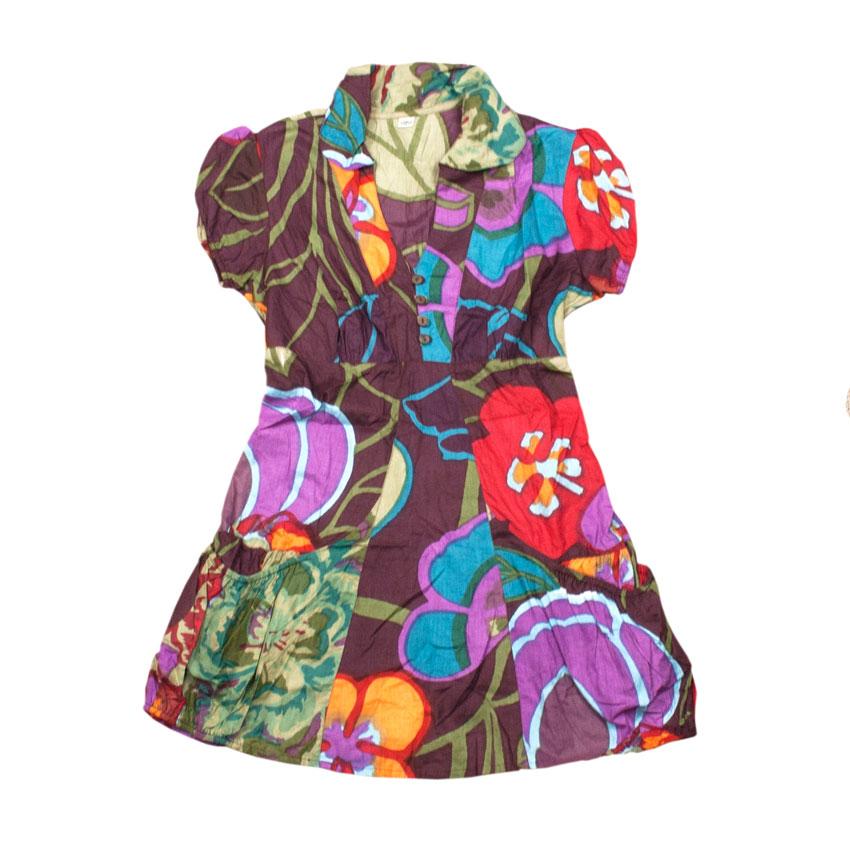 Платье Карма С Карманами Коттон Размер L Баклажановый фон Цветочный Принт (20453)