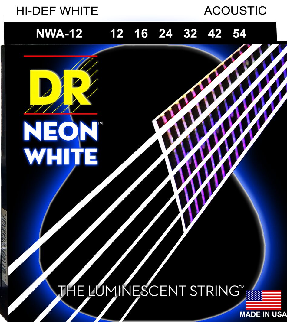 Струны для акустической гитары 6 шт DR NWA-12 Hi-Def Neon White K3 Coated Acoustic Guitar Strings 12/54