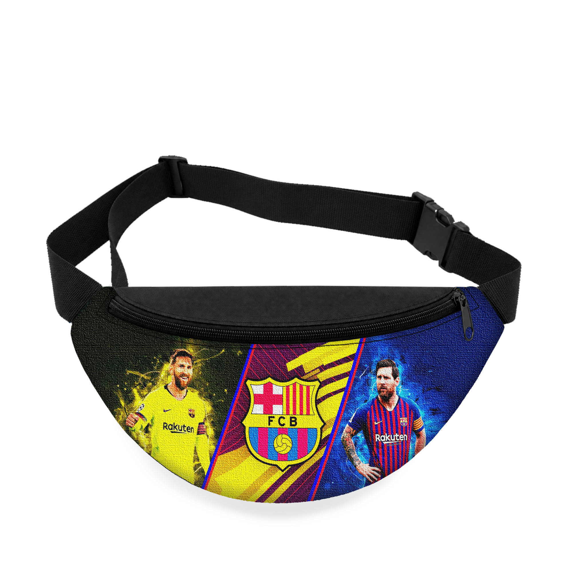 Дитяча сумка-бананка з принтом Lionel Messi Barcelona, чорна, 32×15×7.5 см