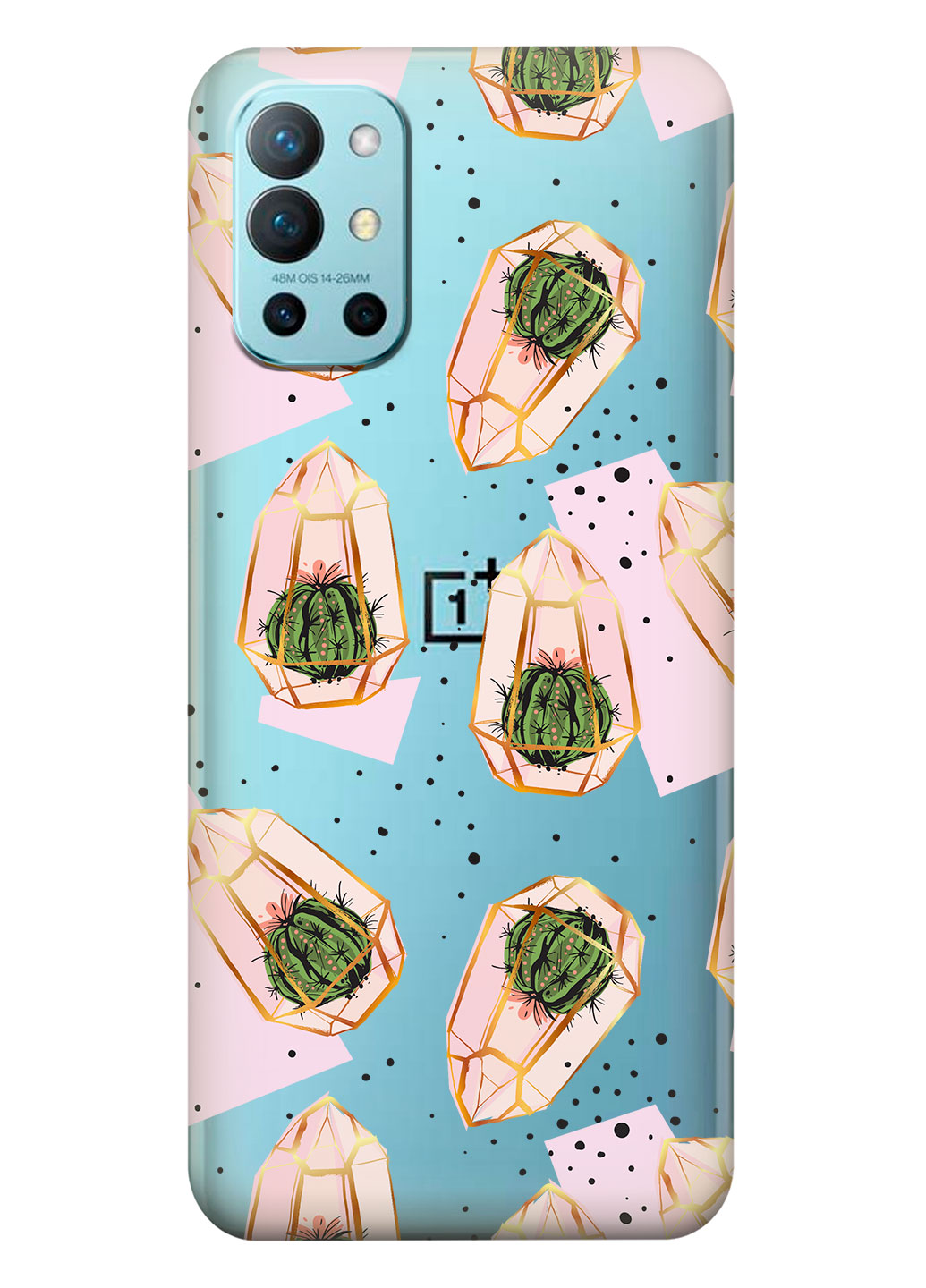 Прозрачный силиконовый чехол iSwag для OnePlus 9R с рисунком - Кактусы в колбах (KS14704)