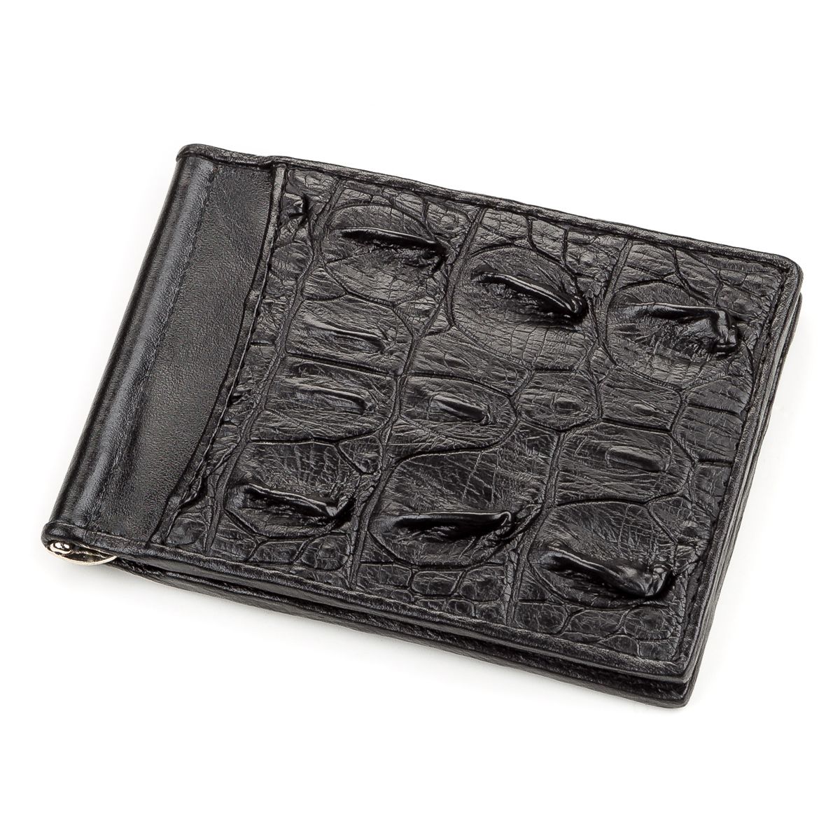 Затискач CROCODILE LEATHER 18169 із натуральної шкіри крокодила Чорний, Чорний