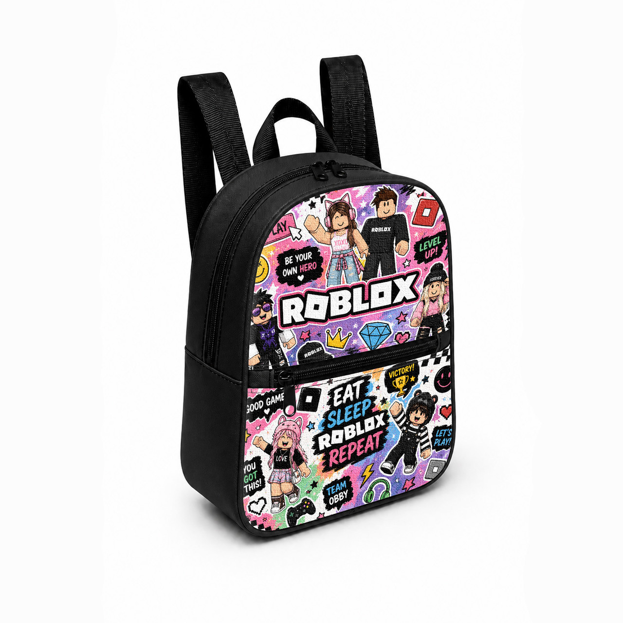 Дитячий міні-рюкзак з принтом Roblox для дівчинки, чорний, 28×24×10 см
