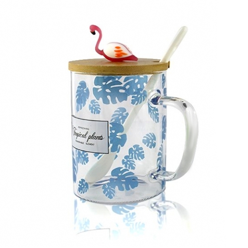 Чашка для чая с деревянной крышкой и ложечкой Flamingo Синяя (36-132072-1)