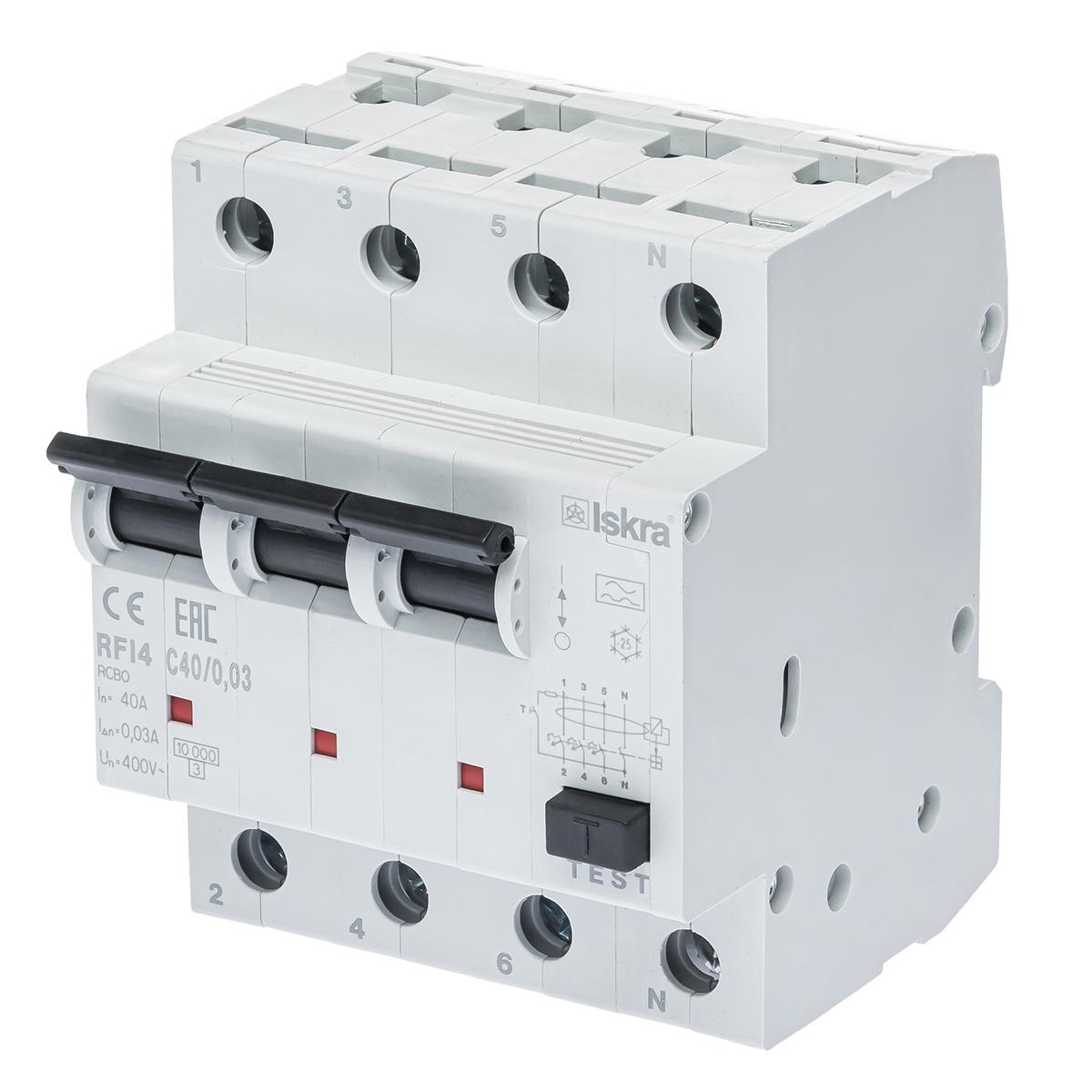 Диференціальний автоматичний вимикач ISKRA RFI4C40A 3P+N 40 A AC 30 mA DIN IP20 (786100982000)