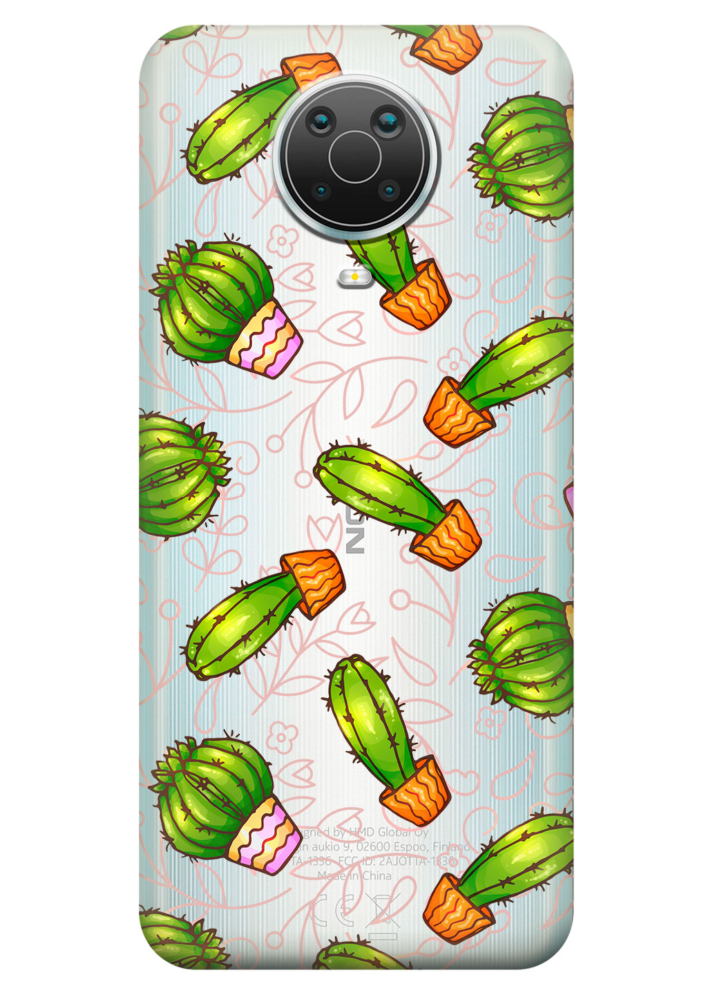 Прозрачный силиконовый чехол iSwag для Nokia G20 с рисунком - Арт кактусы (KS15174)