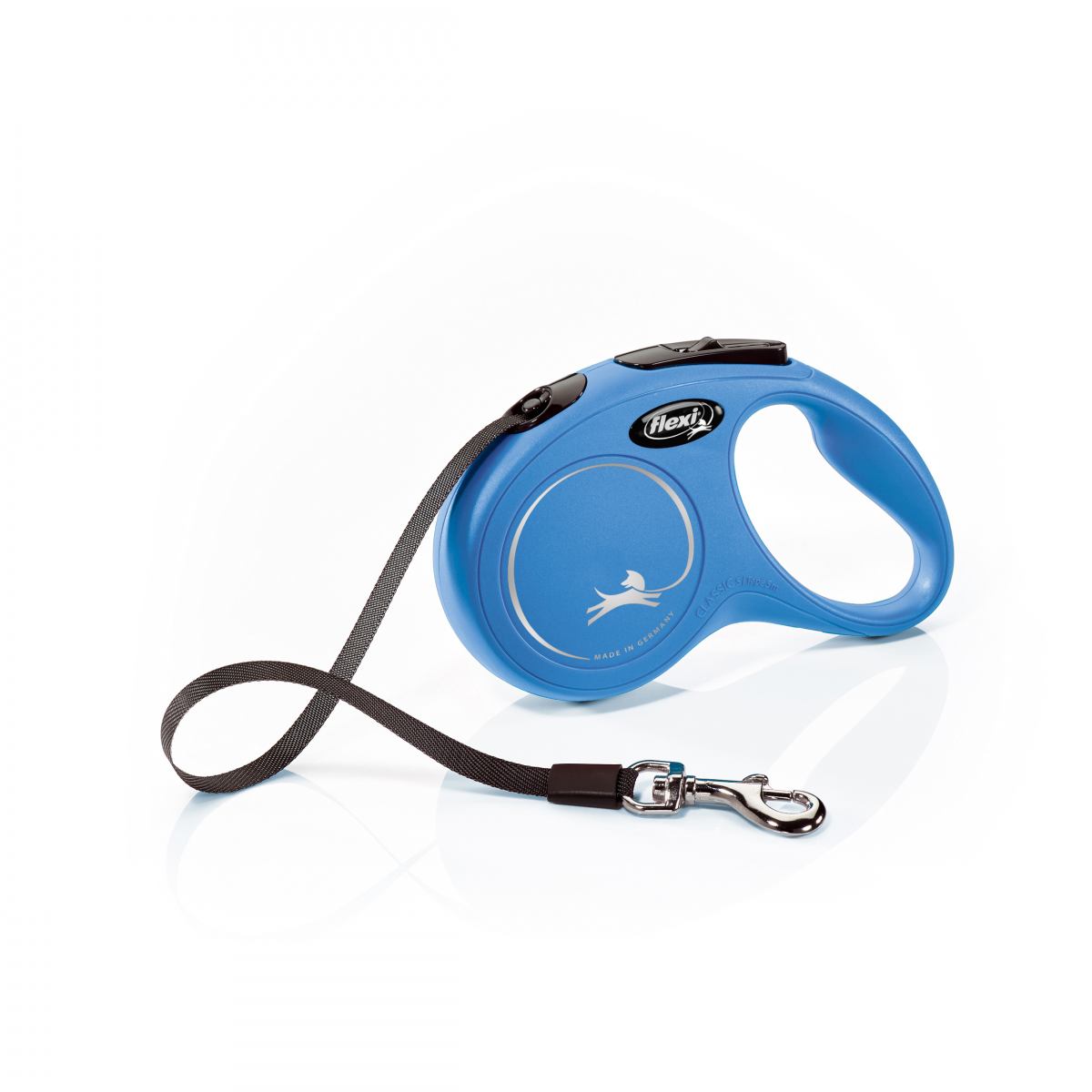 Рулетка для собак Flexi New Classic S 5 метров, до 15 кг (синяя), поводок с лентой