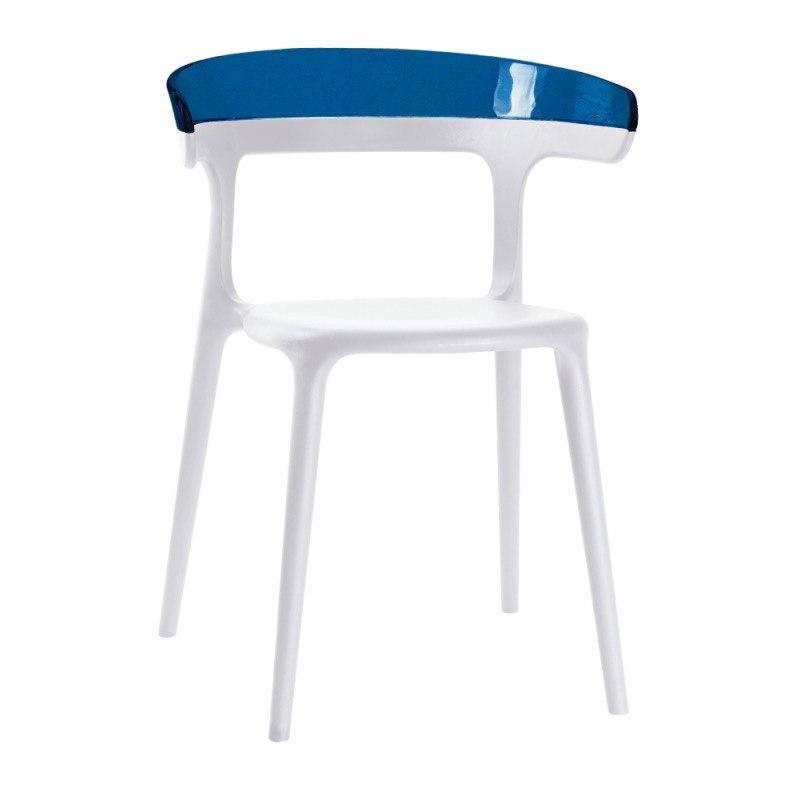 Кресло пластиковое Papatya Luna белое сиденье, верх прозрачно-синий