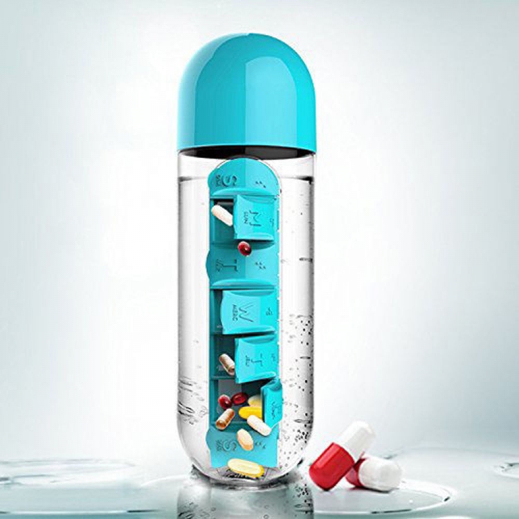 Бутылка для воды с таблетницей Pill Vitamin Water Bottle Blue (gsd123545)