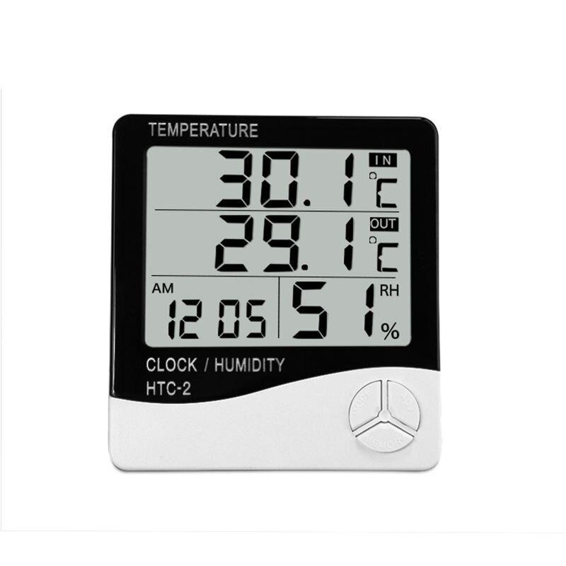 Електронний цифровий термометр, гігрометр з виносним датчиком та годинником Ketontek НТС-2