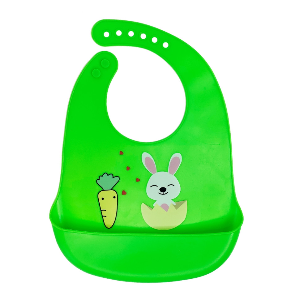Слюнявчик силиконовый "Зайка" Mega Zayka MGZ-0611(Lime) с карманом