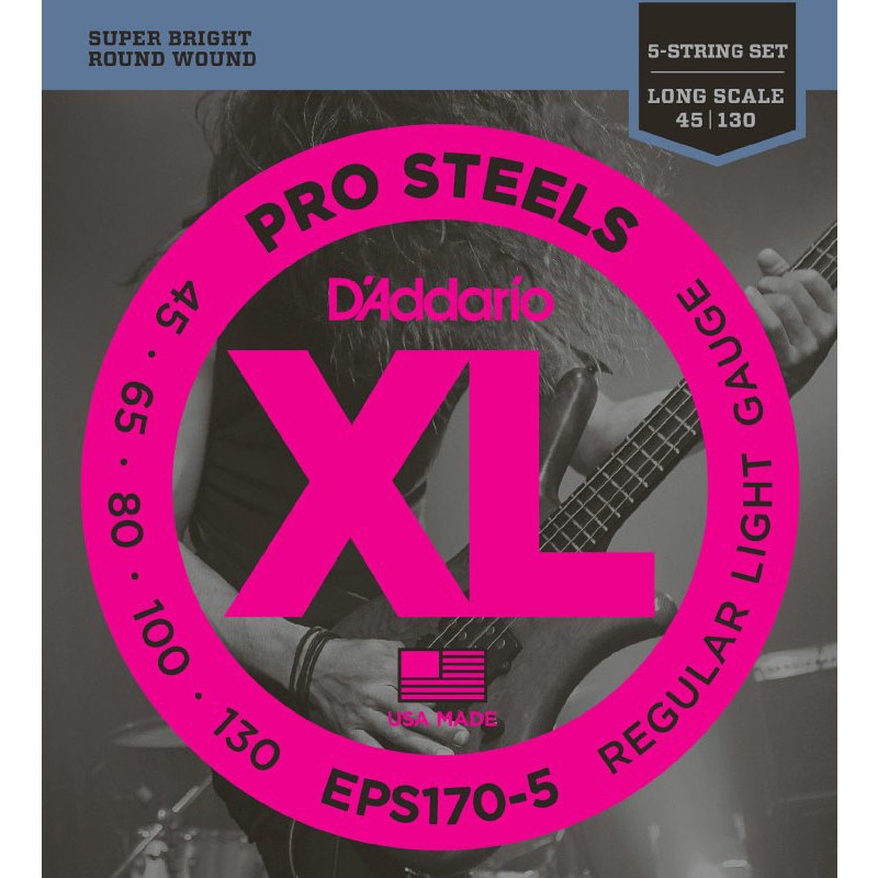 Струни для бас-гітари D'Addario Pro Steels EPS170-5 Regular Light 5-String Bass 45/130