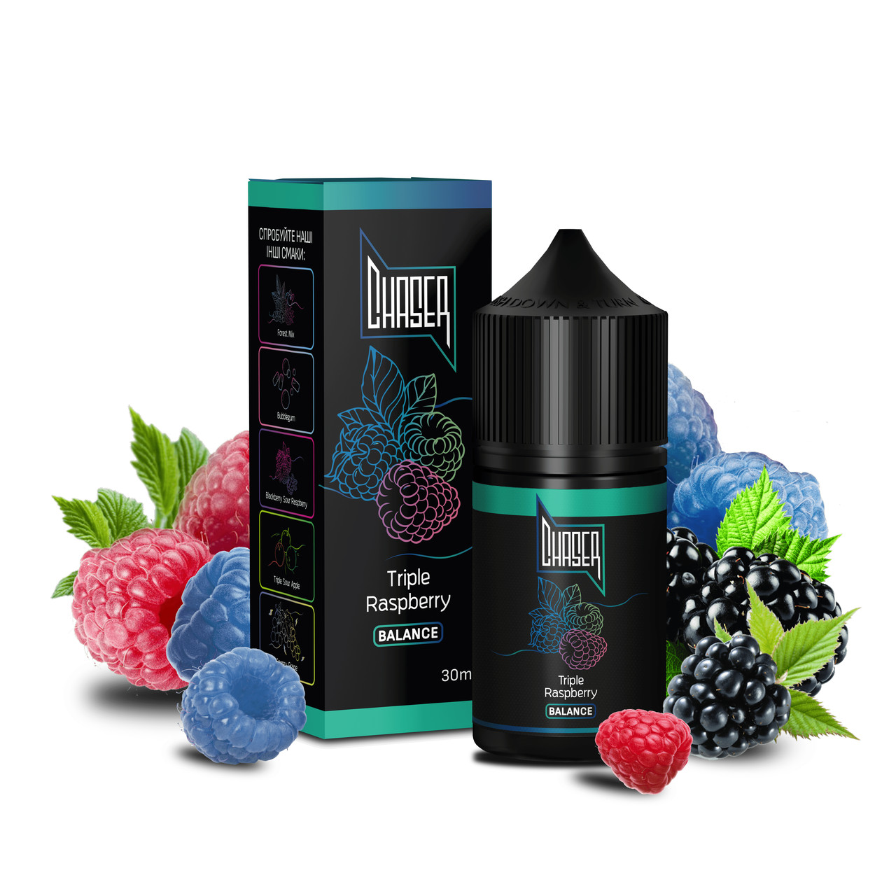 Солевая жидкость для вейпа CHASER Black Balance: TRIPLE RASPBERRY 30 ml 50 mg Микс малины с кислинкою (15292-hbr)