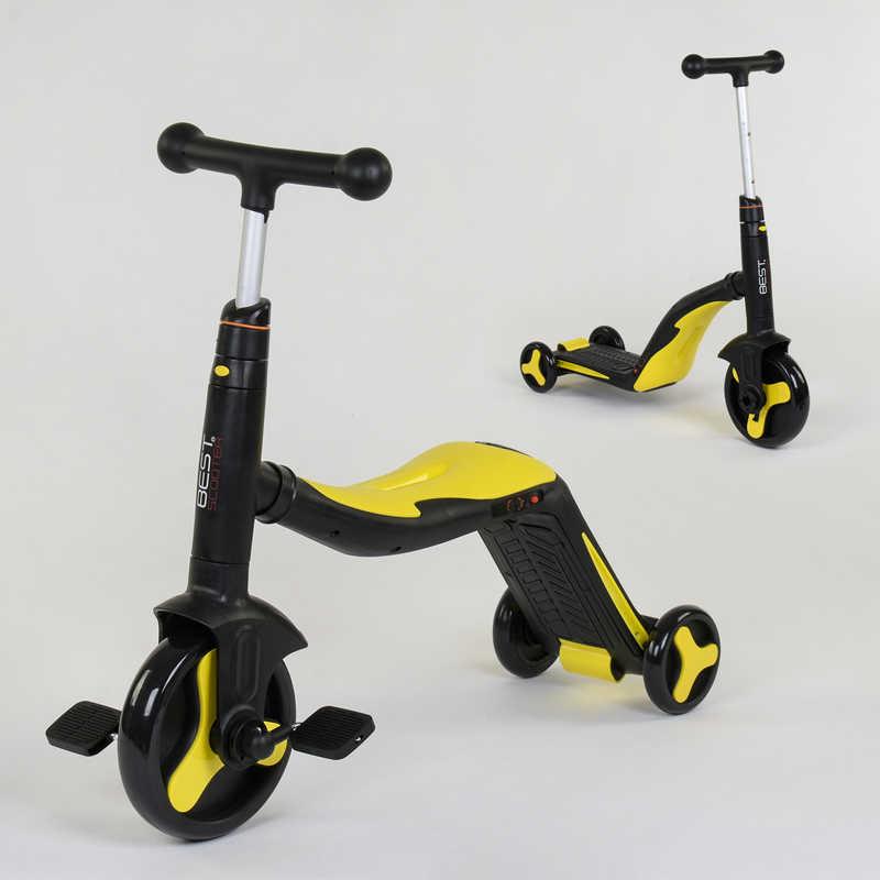 Самокат - беговел - велосипед 3 в 1 Best Scooter подсветка музыка PU колеса желтый JT 10993