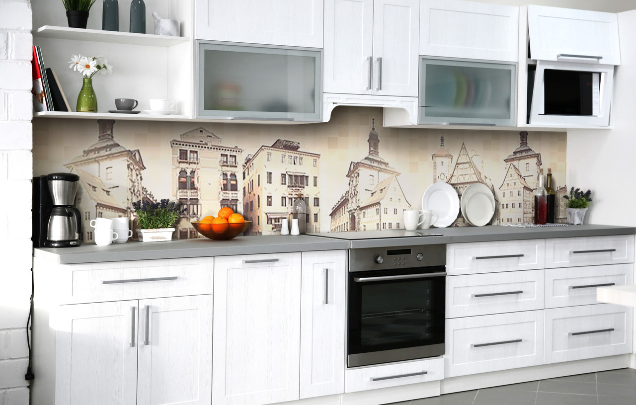 Наклейка на скинали Zatarga на кухню «Зарисовки старого города» 600х2500 мм виниловая 3Д наклейка кухонный фартук