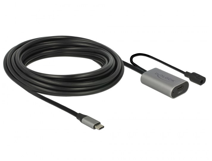 Кабель пристроїв-подовжувач Delock USB Type-C M/F (Active)  5.0m (USB3.1) AWG22+28 D=4.6mm чорний (70.08.5392)