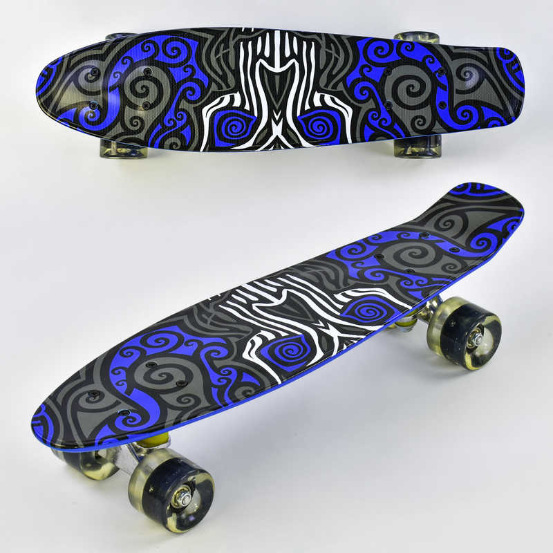 Скейт Пенни борд Best Board со светящимися PU колёсами Black-Blue (74547)