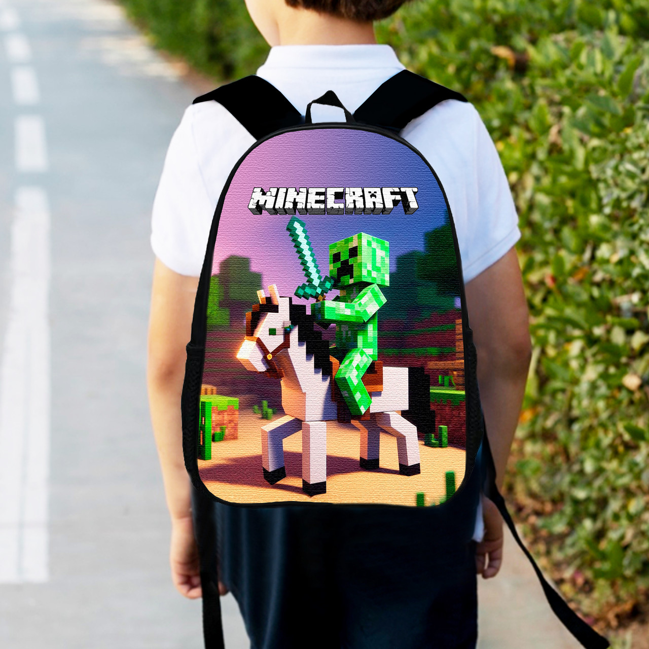 Дитячий рюкзак Minecraft Крипер на коні 34×27×13 см, поліестер