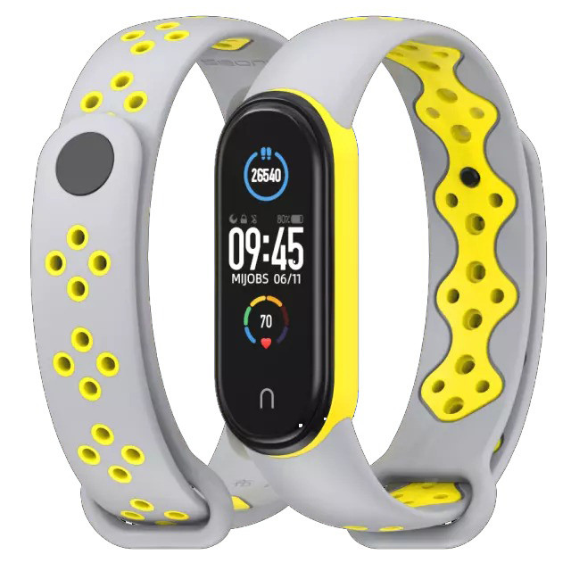 Ремешок MiJobs Sport Style для Xiaomi Mi Band 5 / 6  Grey Yellow